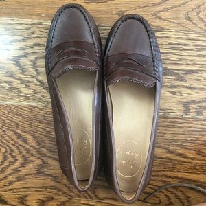 Brown leather women's penny loafers